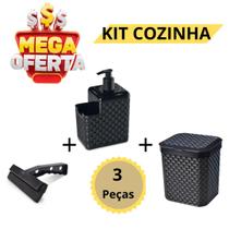 Kit Lixeira 5L Porta Detergente Rodo Pia Cozinha