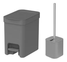Kit Lixeira 6 L + Escova Sanitária Banheiro Lavabo Dual - Ou