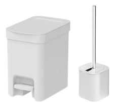 Kit Lixeira 6 L + Escova Sanitária Banheiro Lavabo Dual - Ou