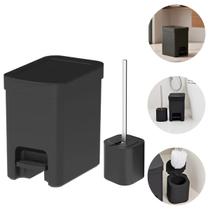 Kit Lixeira 6 Litros Com Pedal e Porta Escova Sanitária Bege Banheiro Trium OU Casa Escritório Lavanderia Limpeza