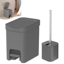 Kit Lixeira 6 Litros Com Pedal e Porta Escova Sanitária Chumbo Banheiro Trium - KTE 131 Ou