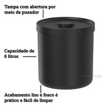 Kit Lixeira 6 Litros Porta Escova Sanitária Banheiro - Preto