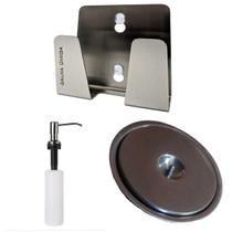 Kit Lixeira 6l Embutir + Dosador E Porta Esponja Em Inox 304 Kit Lixeira 6l Embutir + Dosador E Porta Esponja Em Inox 304