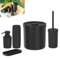 Kit Lixeira 6L Porta Escova Dente Sanitária Dispenser Sabonete Bandeja Banheiro Preto Fosco - Ou