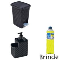 Kit Lixeira 7 Litros Rattan e Dispenser + BRINDE detergente Kit Lixeira 7 Litros Rattan e Dispenser + BRINDE detergente