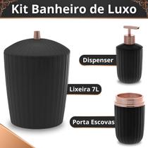 Kit Lixeira 7L Porta Escova Dispenser Paramount Linha Bagno Preto