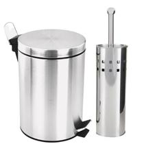 Kit Lixeira 8 Litros Com Escova Sanitária Para Banheiro Inox Kit Lixeira 8 Litros Com Escova Sanitária Para Banheiro Inox