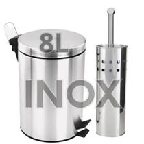 Kit Lixeira 8 Litros Com Escova Sanitária Para Banheiro Inox - Kit Lixeira Inox Arte Link Utilidades