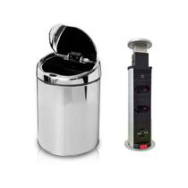 Kit Lixeira Automática com Sensor 3 Litros NKF e Torre de 2 Tomadas e 2 USB