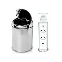 Kit Lixeira Automática com Sensor 3 Litros NKF e Torre de 2 Tomadas e 2 USB