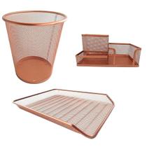 Kit Lixeira, Bandeja Organizadora Escritório e Porta Lápis 3 Divisórias Gv Office