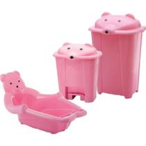 Kit Lixeira, Banheira, Cesto Cabeça De Ursa Adoleta