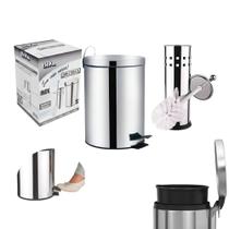 Kit Lixeira Banheiro Inox Com Pedal+escova Sanitaria+suporte Kit Lixeira Banheiro Inox Com Pedal+escova Sanitaria+suporte