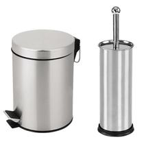 Kit Lixeira Cesto 3 Litros Pedal + Escova Sanitaria Banheiro Inox