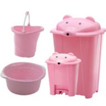 Kit Lixeira /cesto /balde /bacia Cabeça De Urso Adoleta Rosa