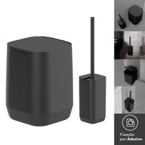 Kit Lixeira Cesto de Lixo Suspensa+Escova Sanitária P/ Banheiro Aplicação Piso/Parede Adesivo Resistente Moderna Elevada
