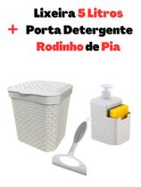 Kit Lixeira Cesto de Pia Rattan 5 litros + Porta Detergente e Sabonete Líquido Rattan + Rodinho De Pia Cozinha Banheiro