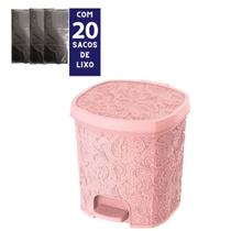 Kit Lixeira Cesto Lixo Pedal Cozinha Banheiro Floral 8L Com Sacos