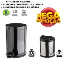 Kit Lixeira Com Pedal 10,5L + Cesto De Lixo 2,5L Click Pia Inox