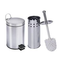 Kit Lixeira com Pedal em Aço Inox de Alta Qualidade Capacidade para 3 Litros Escova Sanitária com Suporte