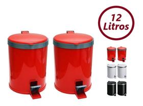 Kit Lixeira Cozinha Pedal 12 Litros Plástico Cesto Lixo 2 Um Kit Lixeira Cozinha Pedal 12 Litros Plástico Cesto Lixo 2 Um