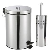 Kit Lixeira De Aço Inox 5L Com Pedal e Escova Sanitária Inox Cesto de lixo Balde removível Ideal Para Banheiros e Cozinha Kit Lixeira De Aço Inox 5L Com Pedal e Escova Sanitária Inox Cesto de lixo Balde removível Ideal Para Banheiros e Cozinha
