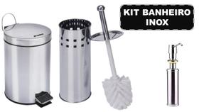 Kit Lixeira de Banheiro 5 lts + Escova Sanitária + Dispenser Aço Inox