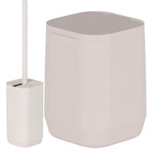 Kit Lixeira de Banheiro 6L Basculante E Escova Sanitária 30cm Aura Bege Ou Adesivo Piso Parede