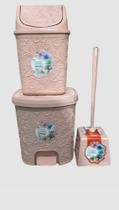 kit Lixeira de Banheiro com Pedal 8l + Escova Sanitária + Lixeira de Pia 4,5l-Rosa