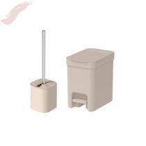 Kit Lixeira De Banheiro De Pedal 6L E Escova Sanitária Inox com Suporte tampa Abre e Fecha Linha Dual Kit Lixeira De Banheiro De Pedal 6L E Escova Sanitária Inox com Suporte tampa Abre e Fecha Linha Dual