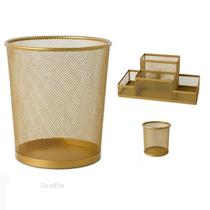 Kit Lixeira de Escritorio Cesto de lixo 10 L, Porta Lápis 4 Divisórias e 1 Porta Treco Redondo Dourado Gv Office Kit Lixeira de Escritorio Cesto de lixo 10 L, Porta Lápis 4 Divisórias e 1 Porta Treco Redondo Dourado Gv Office