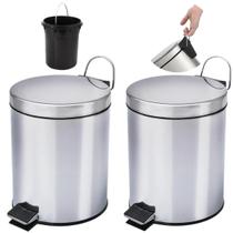 Kit Lixeira de Inox com Pedal 5 Litros Cesto Lata de Lixo Para Cozinha Banheiro Lavabo Escritório Consultório Loja