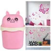 Kit Lixeira de Mesa Keita 1,5L Adesivo Borboletas Rosa Kit Lixeira de Mesa Keita 1,5L Adesivo Borboletas Rosa