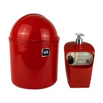 Kit Lixeira De Pia 4 Litros E Porta Detergente Dispenser Plástico UZ Utilidades Cozinha Organizada Multiuso Vermelho