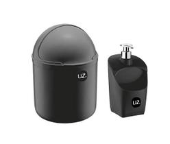 Kit Lixeira de Pia 4L e Dispenser Detergente Preto UZ