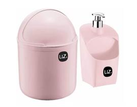 Kit Lixeira de Pia e Dispenser Detergente Rosa UZ