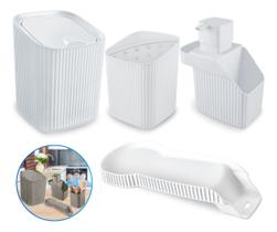 Kit Lixeira De Pia Ou Mesa Com Dispenser Escorredor De Talher E Descanso De Colher
