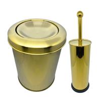 Kit Lixeira Dourada Aço Inox Basculante 5L e Escova Sanitária France Fineza