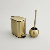 Kit Lixeira Dourada Banheiro Lavabo Inox Escova Sanitaria Moderna Premium Durável Kit Lixeira Dourada Banheiro Lavabo Inox Escova Sanitaria Moderna Premium Durável