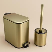Kit Lixeira Dourada Banheiro Lavabo Inox Escova Sanitaria Premium Durável
