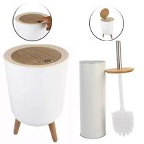 Kit Lixeira e Escova Cesto De Lixo Pé Click Banheiro Cozinha