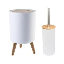 Kit Lixeira E Escova Cesto De Lixo Pé Click Banheiro Cozinha