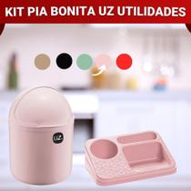 Kit Lixeira e Organizador De Pia Porta Detergente Sabão e Esponja UZ