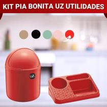 Kit Lixeira e Organizador De Pia Porta Detergente Sabão e Esponja UZ - Uz Utilidades