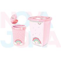 Kit Lixeira E Saboneteira E Cesto Arco Iris Plasutil