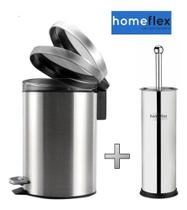 Kit Lixeira Em Aço Inox Pedal Cesto De Lixo E Escova Sanitária Banheiro Lavabo Vaso - Homeflex