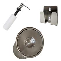 Kit Lixeira Embutir 3l + Dosador + Porta Esponja Em Inox 304 Kit Lixeira Embutir 3l + Dosador + Porta Esponja Em Inox 304