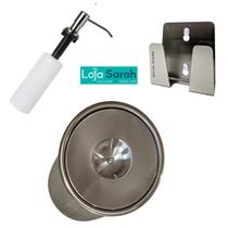 Kit Lixeira Embutir 3l + Dosador + Porta Esponja Em Inox 304