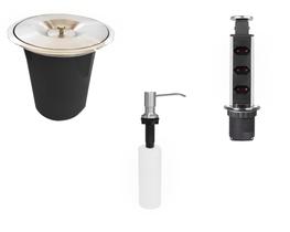 Kit Lixeira Embutir Inox 5L + Dosador Inox + Torre de Tomada