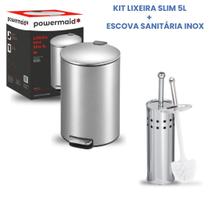 Kit Lixeira Escovado Inox Slim 5L + Escova Inox Sanitária - Powermaid